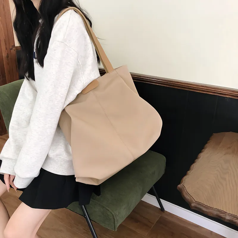 Deli Bear Nylon Tote Bag, Shopping Bag, Handbag, Shoulder Bag Women's Khaki/White/Black-3
