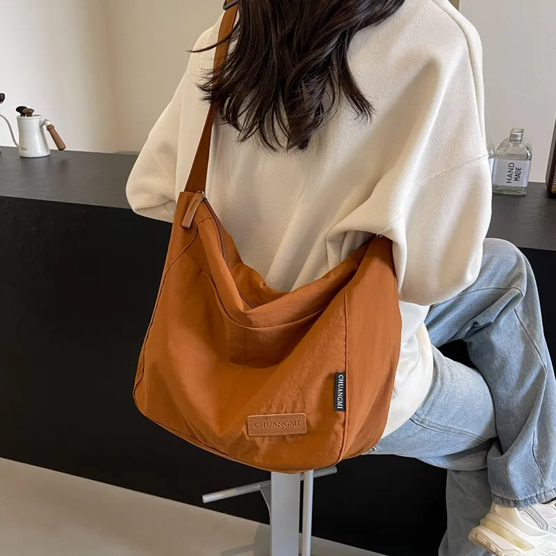 OUZIHUANG Nylon Shoulder Bag Crossbody Bag Regular Unisex Black/Khaki/Green/Ecru/Orange-3