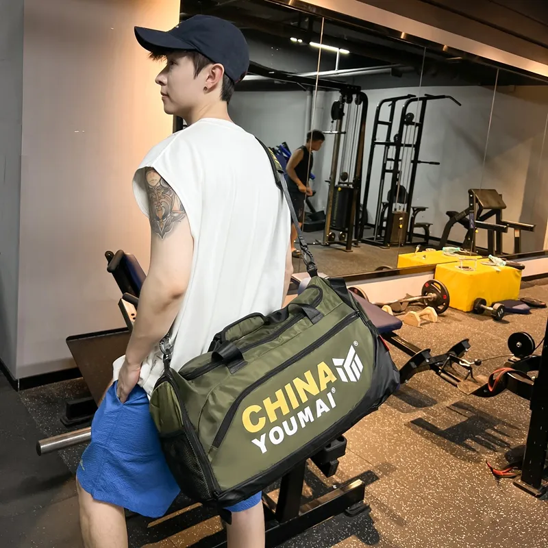 Deli Bear Nylon Gym Bag Large Size Unisex Black/Pink/Khaki/Rose Red/Yellow/Army Green-34