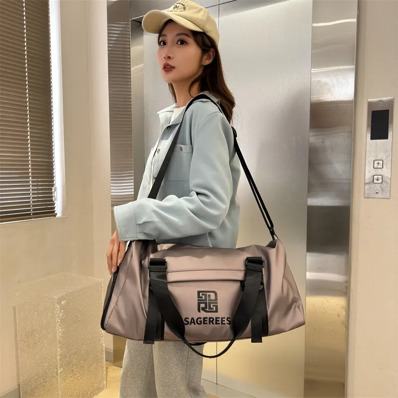 OUZIHUANG Nylon Travel Bag Unisex Pink/Silver/Jasper/Black-11