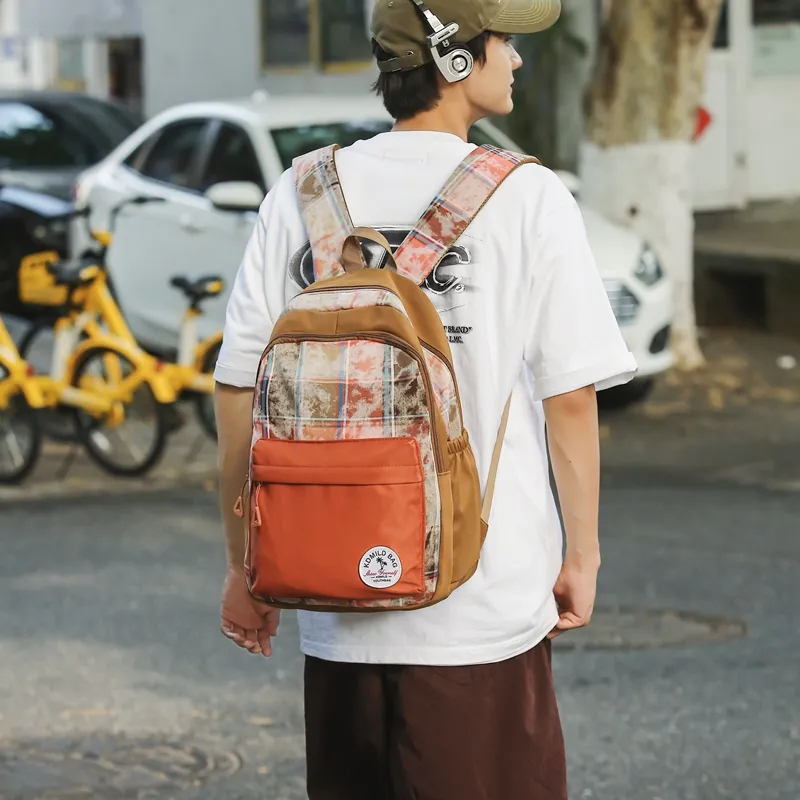 OUZIHUANG Nylon Backpack Unisex Black White/Brown Orange/Gray Pink-6