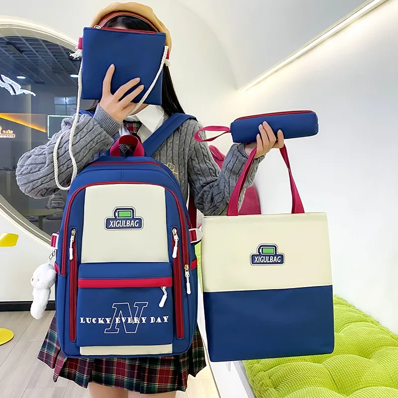 Deli Bear Canvas Backpack Set Of Four Regular Unisex Blue/Green/Red/Black-10