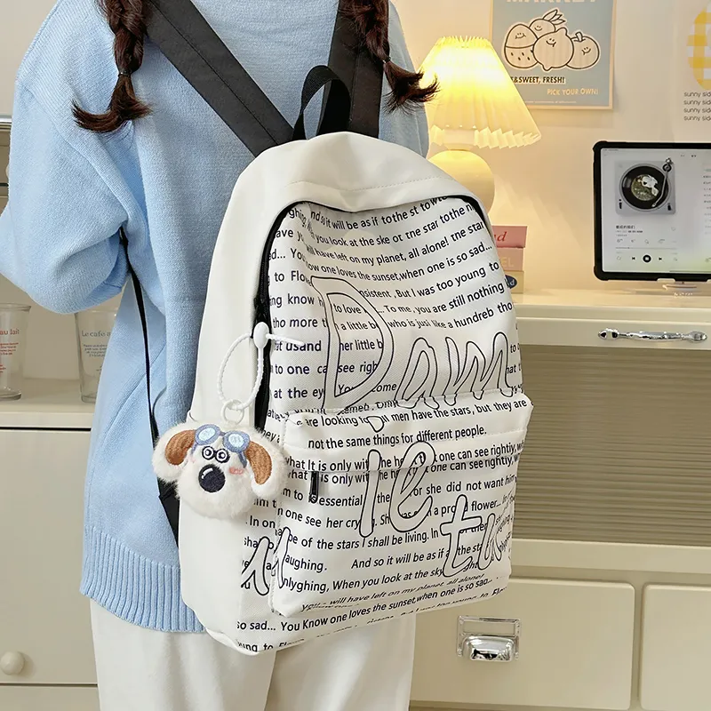Deli Bear Nylon Backpack Regular Women's White/Blue/Khaki/Yellow/Green-1
