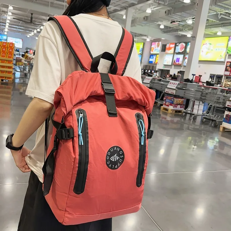 Deli Bear Nylon Fabric Backpack Unisex Black/Watermelon Red/Yellow/Light Gray-3