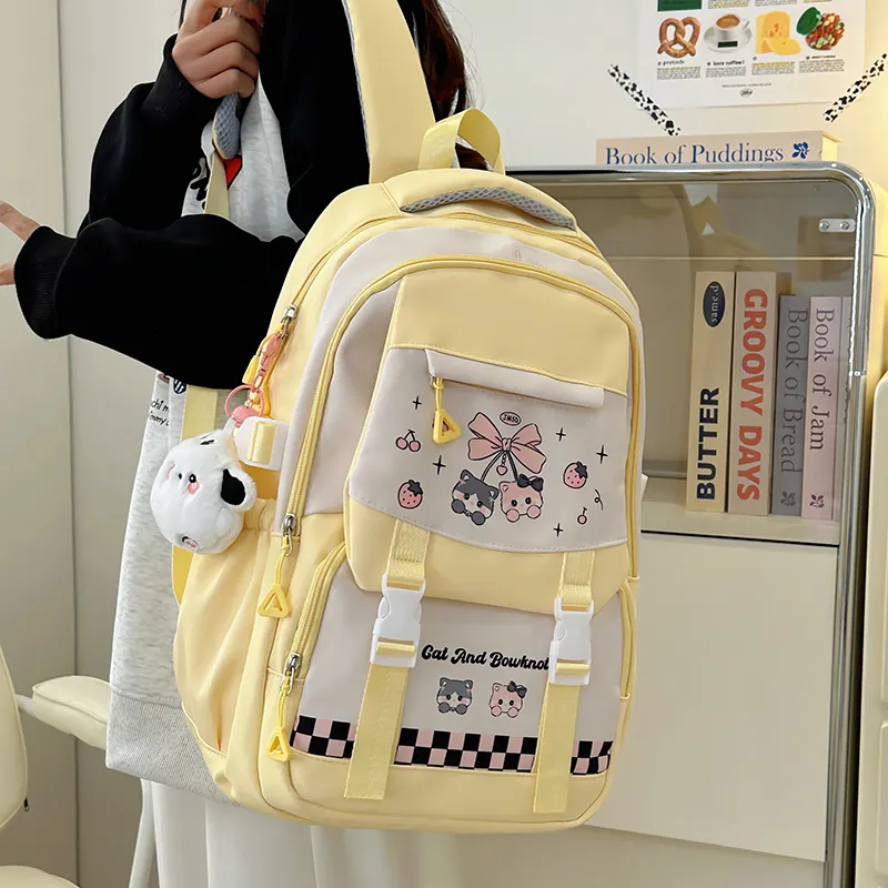 Deli Bear Nylon Backpack Women's Pink/Blue/Black/Yellow/Purple-15