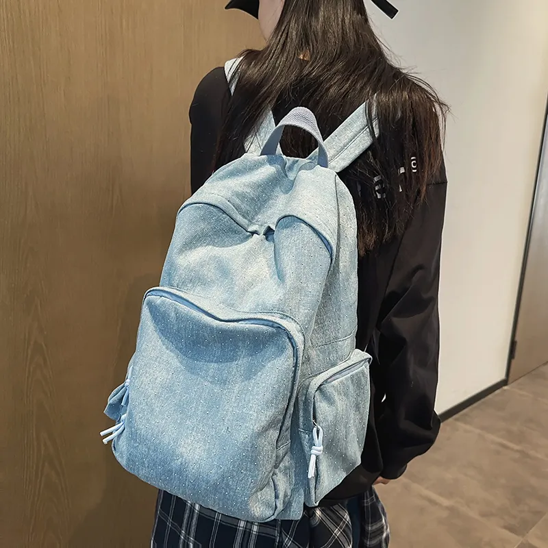 OUZIHUANG Denim Backpack Regular Unisex Black/Dark Blue/Light Blue-17