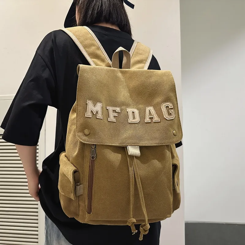 Deli Bear Canvas Backpack Regular Unisex Black/Ecru/Blue/Brown/Watermelon Red-18