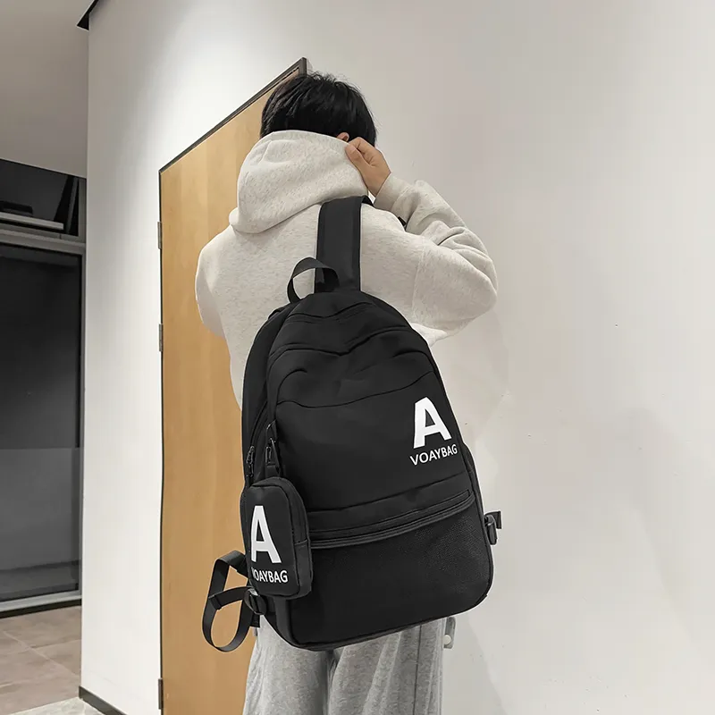 OUZIHUANG Nylon Backpack Unisex Black/White/Gray/Khaki-4