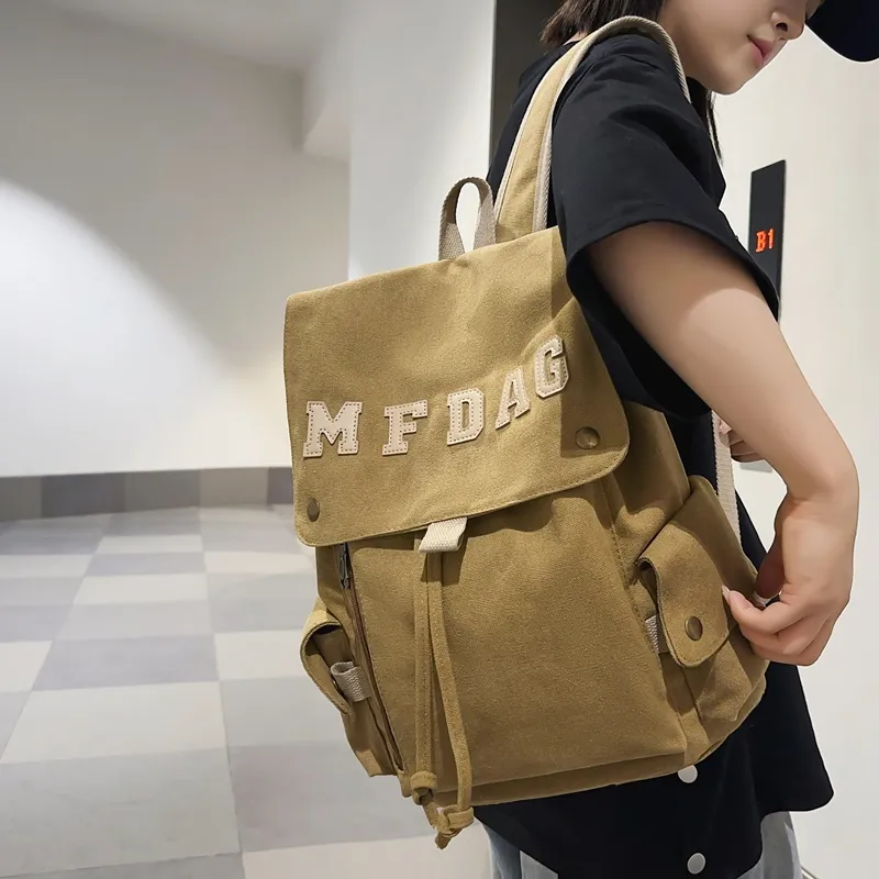 Deli Bear Canvas Backpack Regular Unisex Black/Ecru/Blue/Brown/Watermelon Red-13