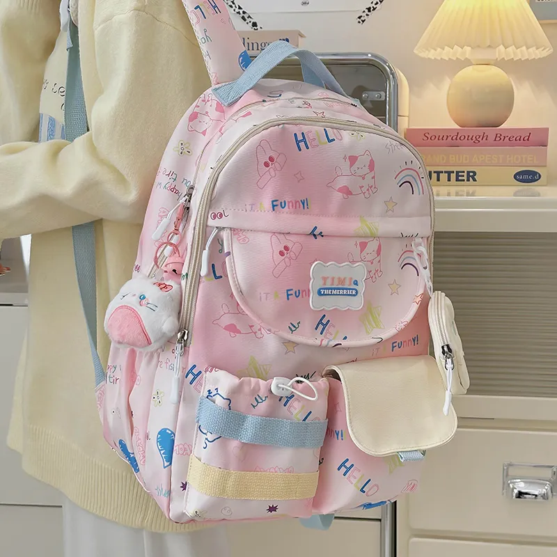Deli Bear Polyester Backpack Women's Pink/White/Black/Blue-4