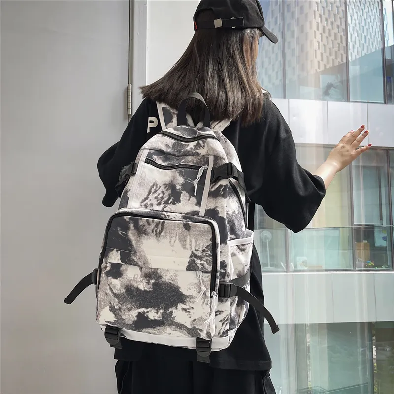 Deli Bear Nylon Backpack Backpack Travel Backpack Regular Unisex Washed White/Letter Black/Camouflage Black/Shoes White-3