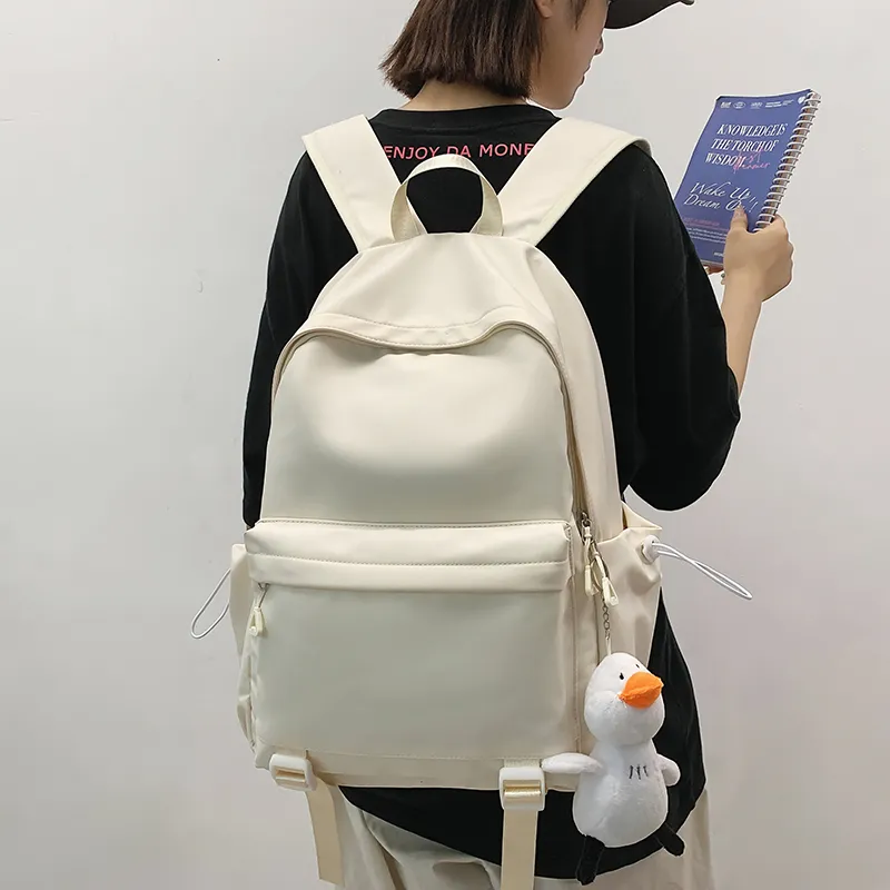 OUZIHUANG Nylon Backpack Unisex Black/White/Yellow/Gray-9