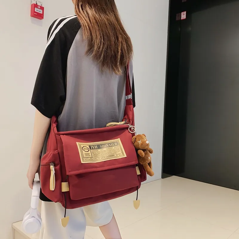 OUZIHUANG Nylon Shoulder Bag, Crossbody Bag Unisex Black/Blue/White/Red-1
