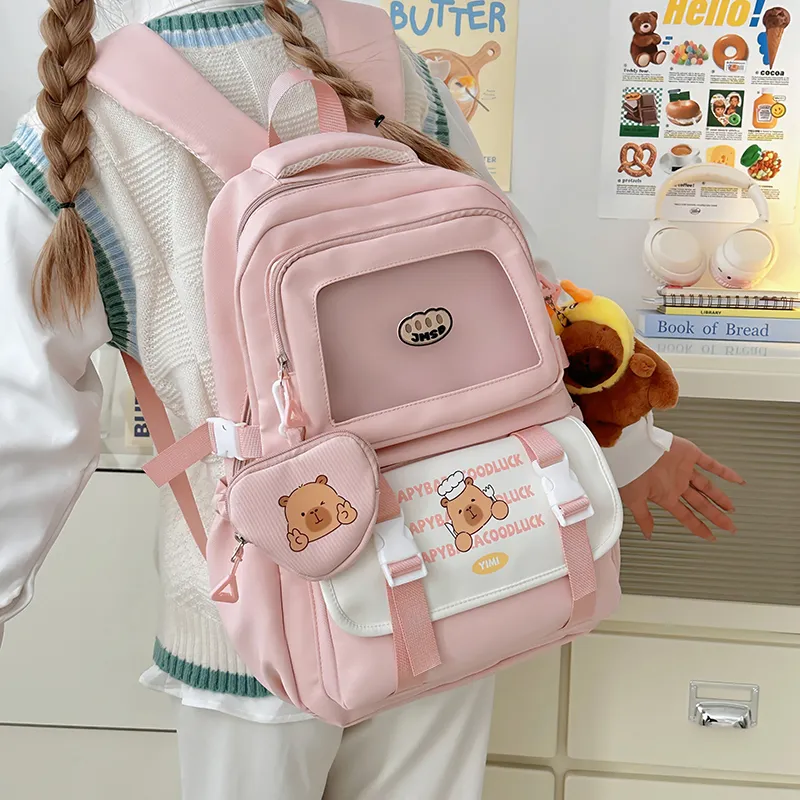 Deli Bear Polyester Backpack Unisex Pink/White/Yellow/Khaki/Black-6