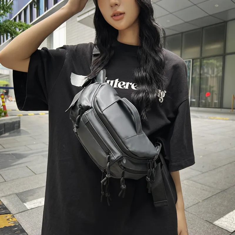 OUZIHUANG Nylon Fabric Handbag Shoulder Bag Crossbody Bag Fanny Pack Sling Bag Regular Unisex Black/Gray-3
