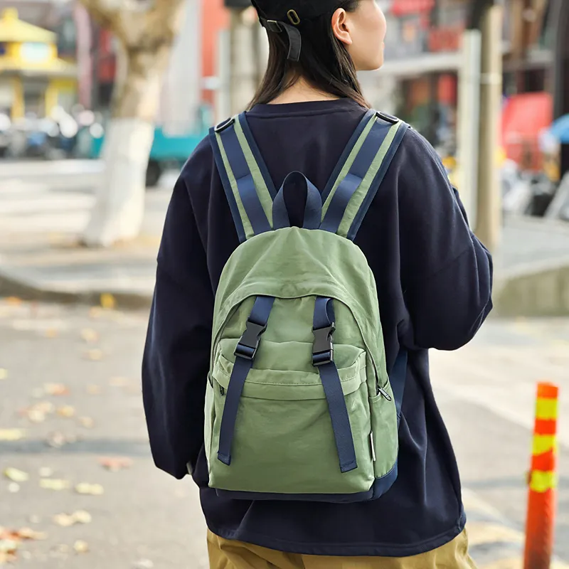 OUZIHUANG Nylon Backpack Unisex Black/White/Green-6