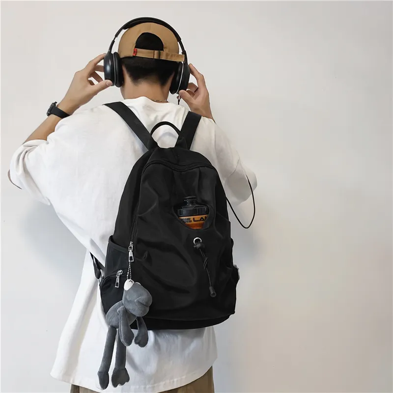 Deli Bear Nylon Backpack Large Size Unisex Black/White-2