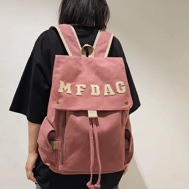 Deli Bear Canvas Backpack Regular Unisex Black/Ecru/Blue/Brown/Watermelon Red-2