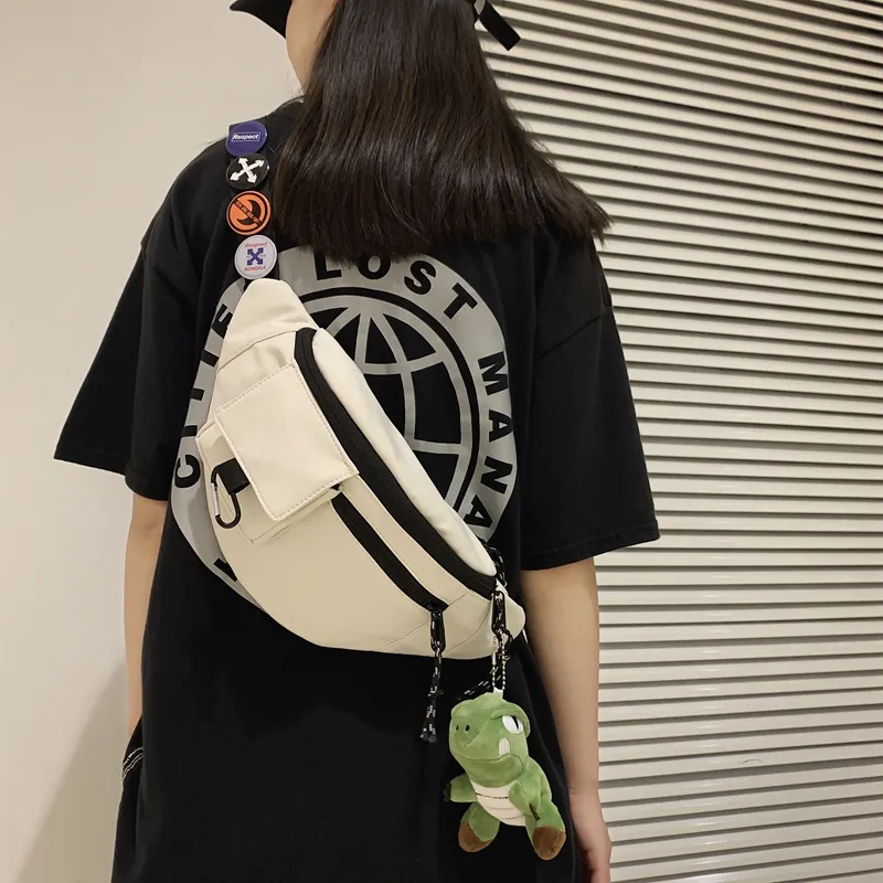 OUZIHUANG Nylon Sling Bag Regular Unisex Black/Blue/White-14