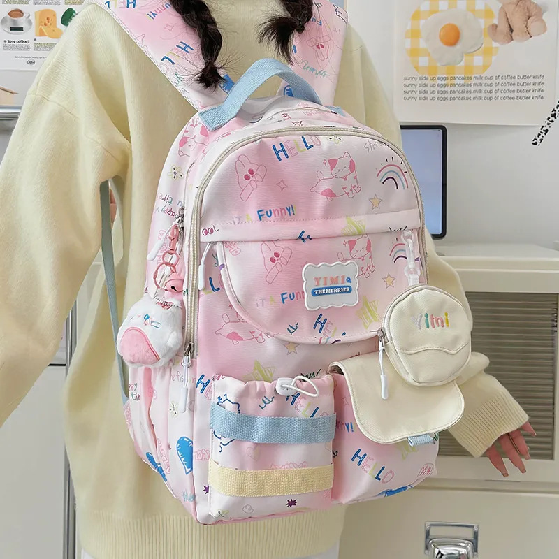 Deli Bear Polyester Backpack Women's Pink/White/Black/Blue-1