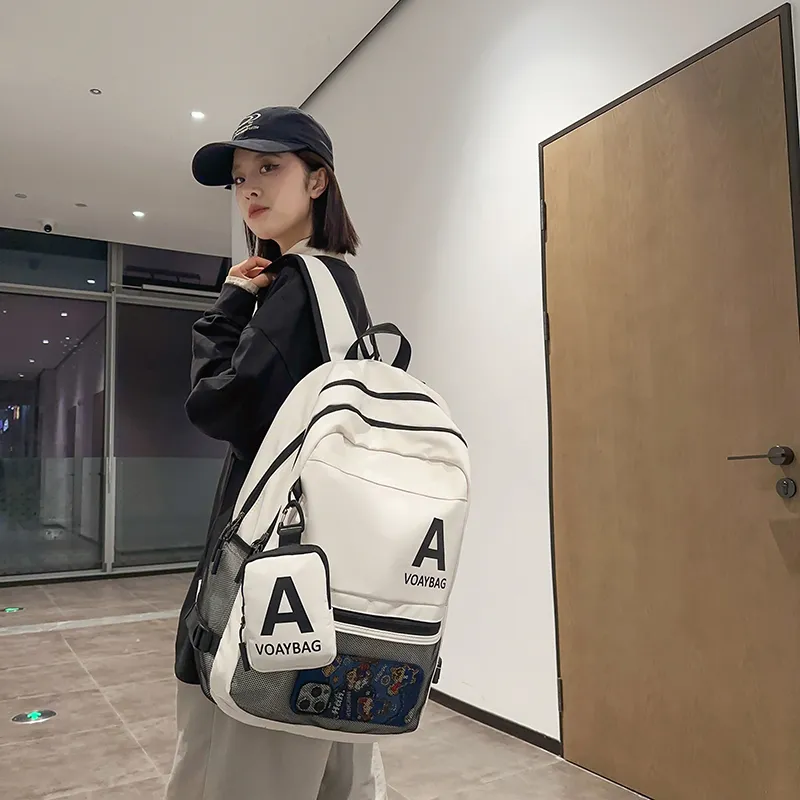 OUZIHUANG Nylon Backpack Unisex Black/White/Gray/Khaki-9