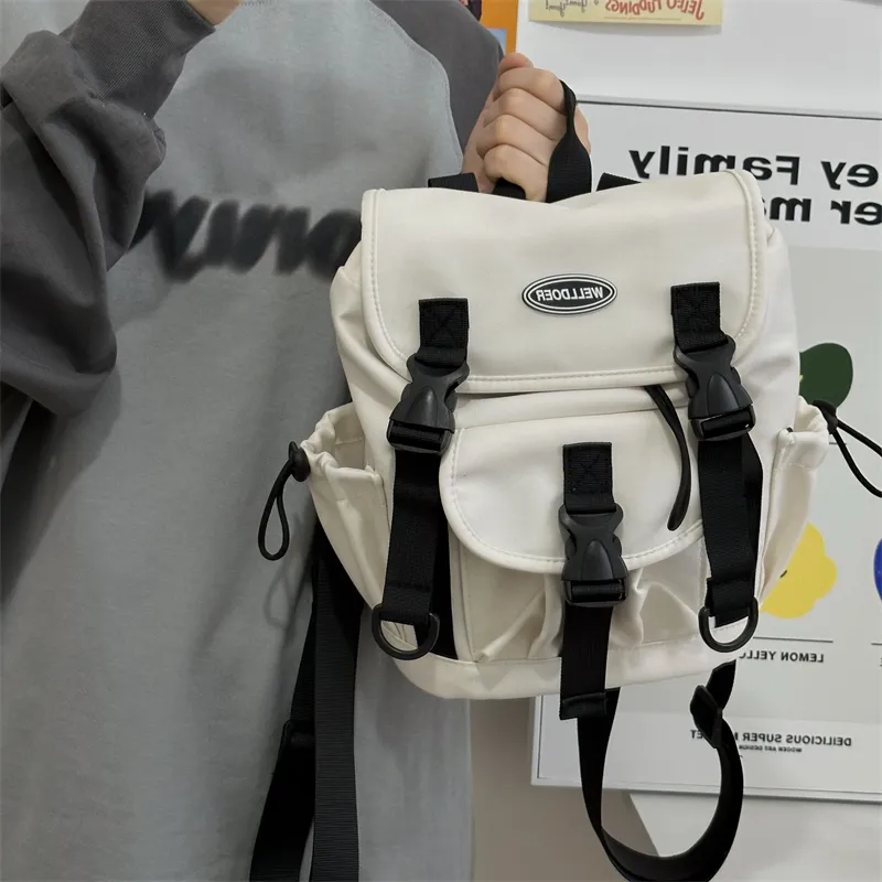 Deli Bear Nylon Backpack Crossbody Bag Regular Unisex Gray/White/Black-8