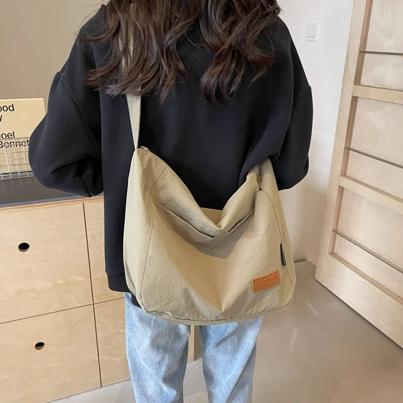 OUZIHUANG Nylon Shoulder Bag Crossbody Bag Regular Unisex Black/Khaki/Green/Ecru/Orange-42