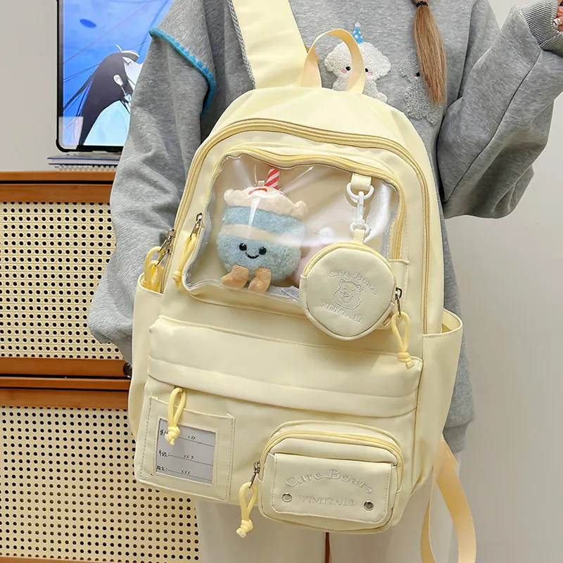 Deli Bear Nylon Backpack Women's White/Blue/Black/Yellow/Purple-15