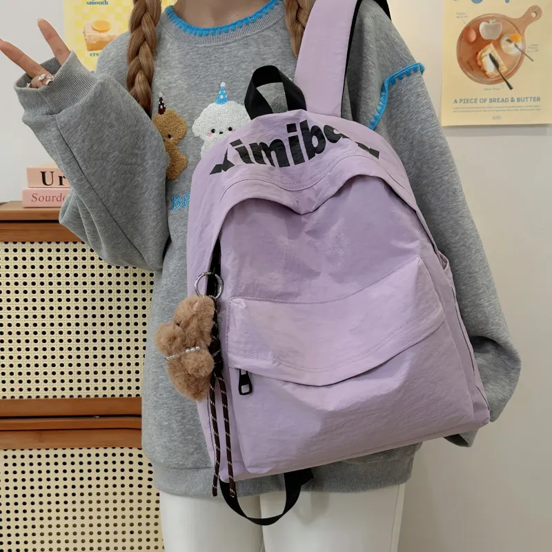 Deli Bear Nylon Backpack Regular Unisex White/Orange/Black/Purple/Green-11