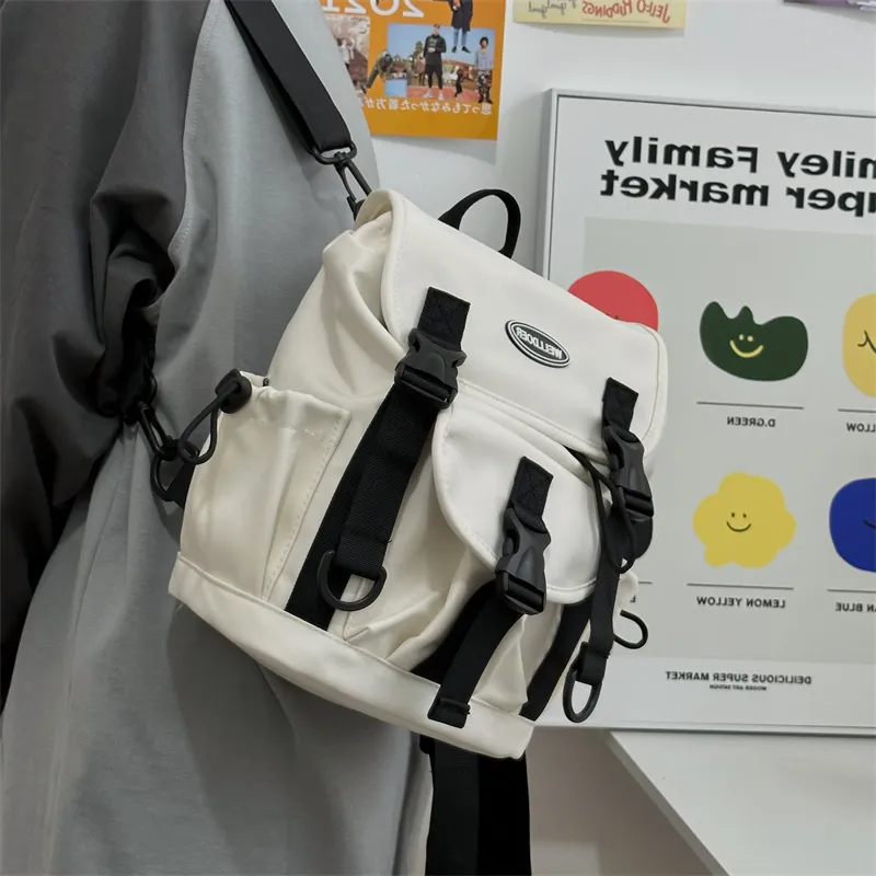 Deli Bear Nylon Backpack Crossbody Bag Regular Unisex Gray/White/Black-10