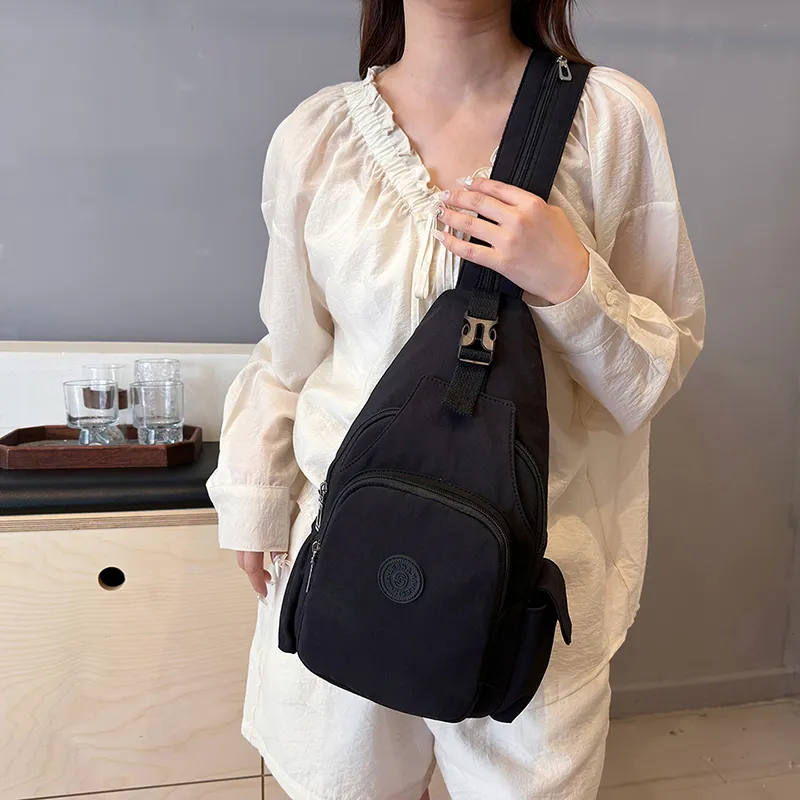 OUZIHUANG Nylon Fabric Crossbody Double Shoulder Sling Bag Unisex Black/Mandarin/Ecru-15