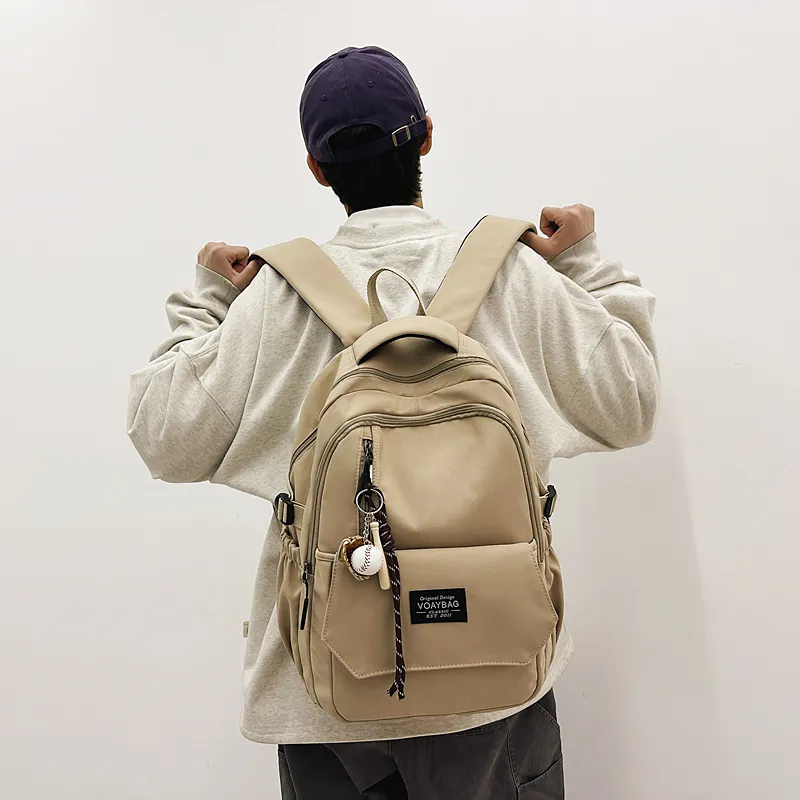 OUZIHUANG Nylon Backpack Unisex Black/White/Red/Khaki/Blue-14
