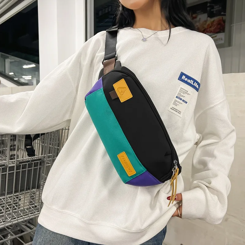 OUZIHUANG Nylon Sling Bag Regular Unisex Black/Blue/Orange & Purple-1