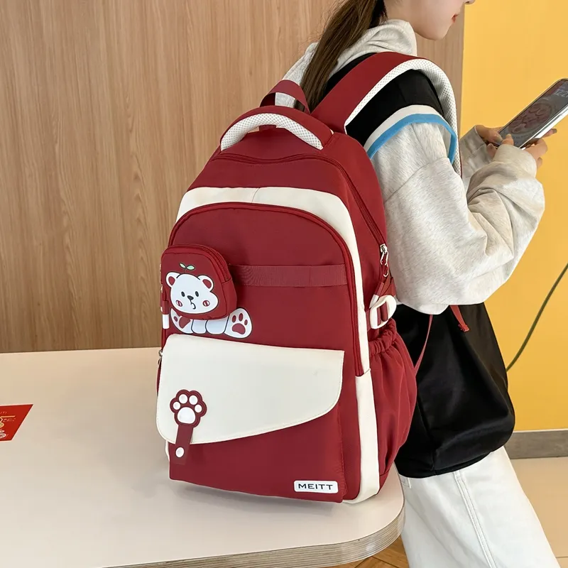 OUZIHUANG Nylon Backpack Regular Unisex Black/Purple/Red/Coffee/Orange-10
