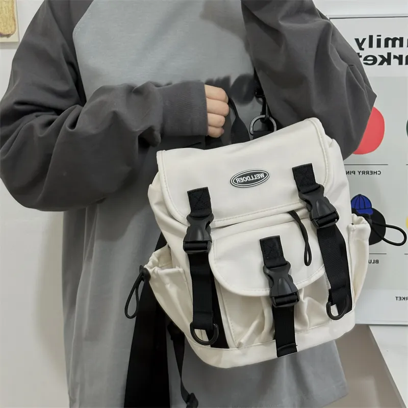 Deli Bear Nylon Backpack Crossbody Bag Regular Unisex Gray/White/Black-9