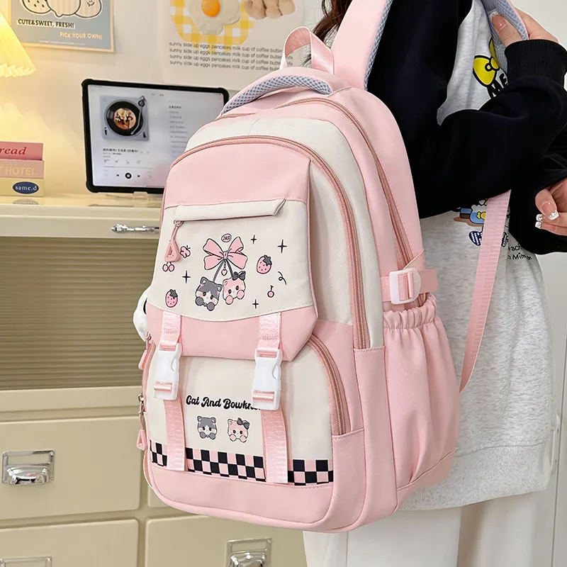 Deli Bear Nylon Backpack Women's Pink/Blue/Black/Yellow/Purple-2