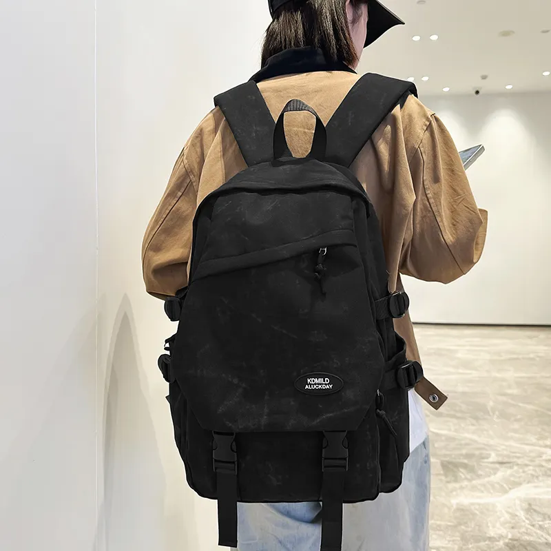 OUZIHUANG Nylon Backpack Regular Unisex Black/White/Green/Red-4