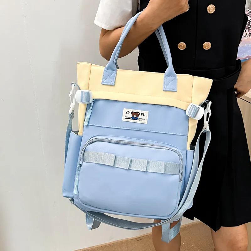 Deli Bear Canvas Canvas Bag Backpack Regular Unisex Green/Blue/Orange/Khaki/Black/Purple-4
