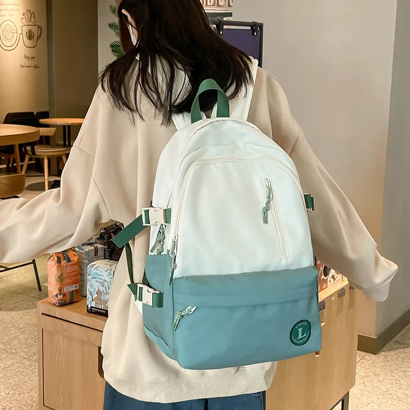 Deli Bear Nylon Backpack Large Size Unisex Gray/Black/Violet/Green-14