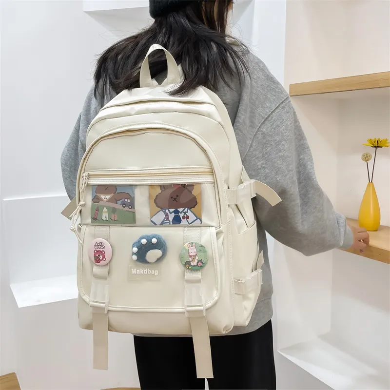 Deli Bear Canvas Backpack Regular Women's White/Black/Pink/Blue-2