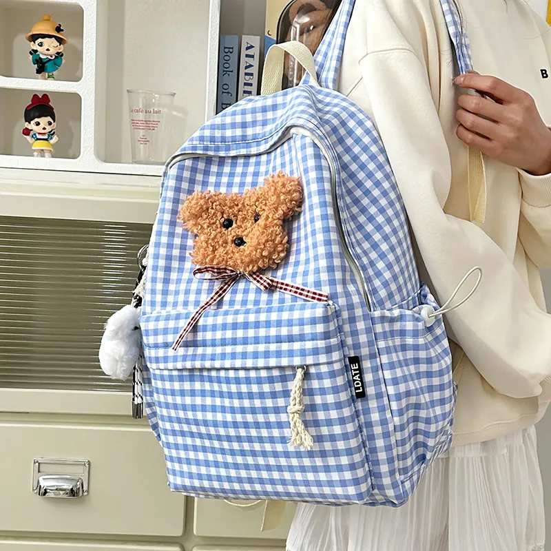 OUZIHUANG Nylon Backpack Women's Red/Khaki/Blue/Black-5