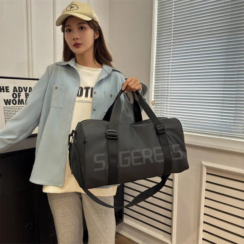 OUZIHUANG Nylon Travel Bag Unisex Pink/Silver/Green/Black-19