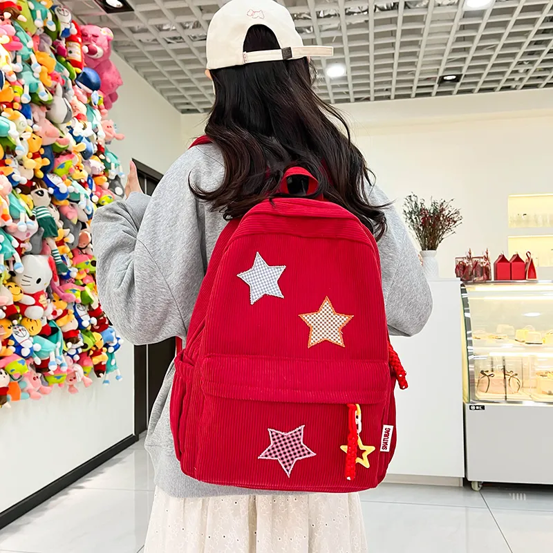 Deli Bear Corduroy Large Backpack Women's Red/Yellow/Khaki/White/Black/Green-2