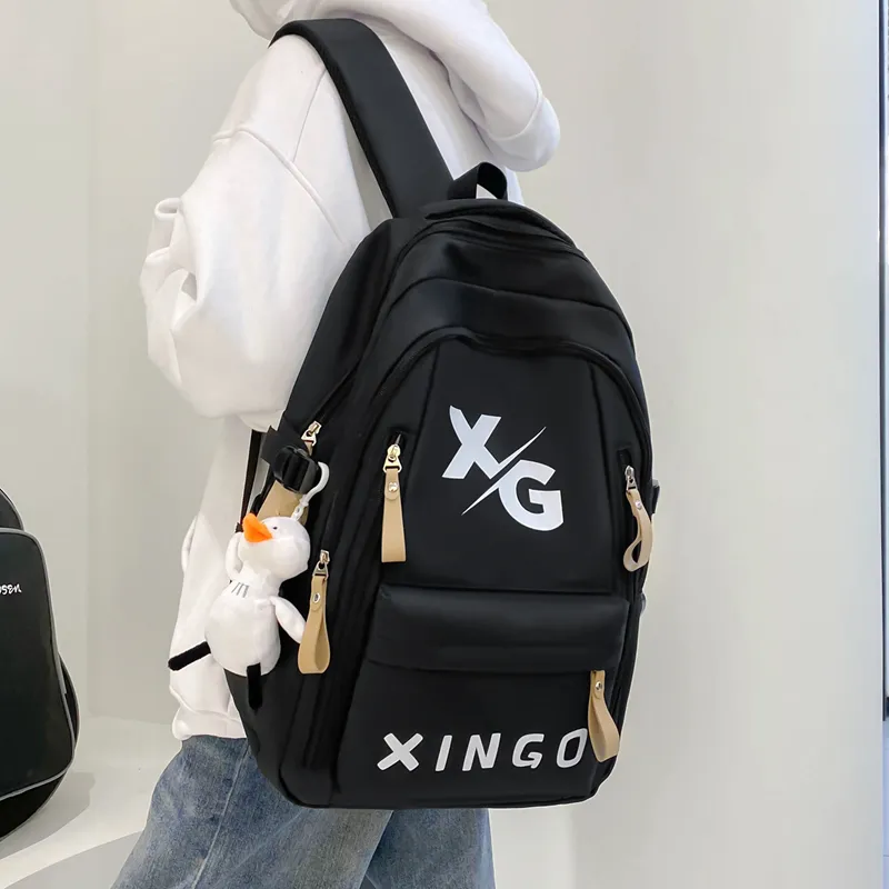 OUZIHUANG Nylon Backpack Regular Unisex Black/Khaki/White/Red-9