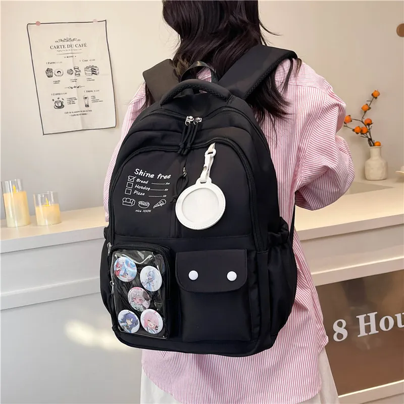 Deli Bear Nylon Backpack Regular Unisex Black/Pink/White/Khaki/Blue-2