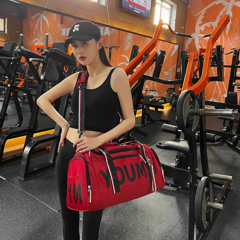 Deli Bear Nylon Gym Bag Unisex Black Khaki/Red/Pink-14