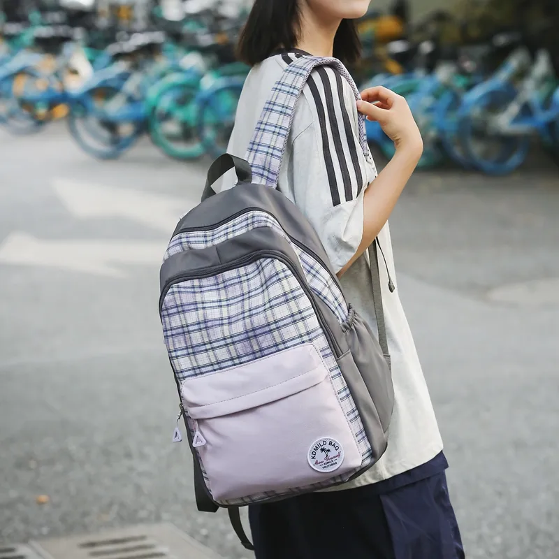 OUZIHUANG Nylon Backpack Unisex Black White/Brown Orange/Gray Pink-14