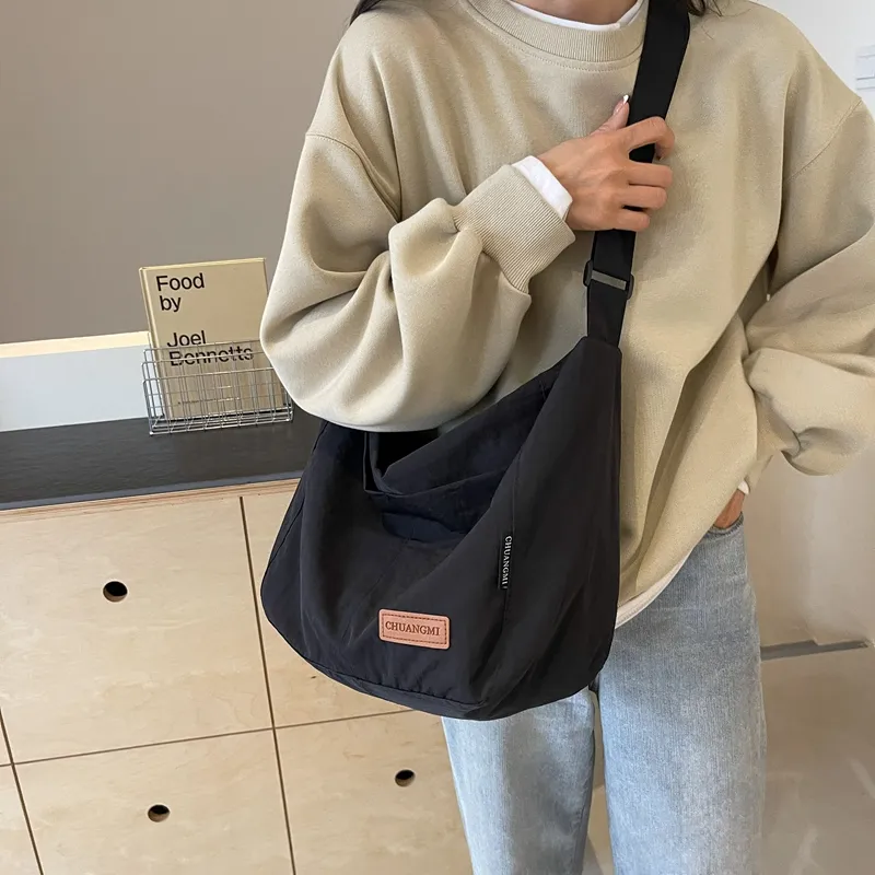OUZIHUANG Nylon Shoulder Bag Crossbody Bag Regular Unisex Black/Khaki/Green/Ecru/Orange-12