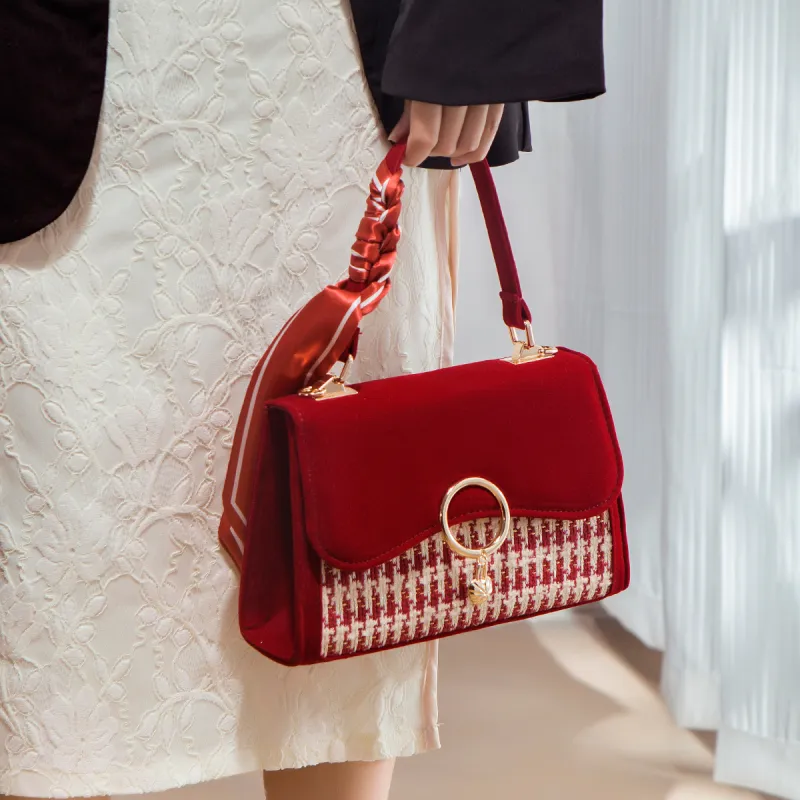 OUZIHUANG Woolen Shoulder Bag, Crossbody Bag, Handbag Regular Women's Burgundy-7