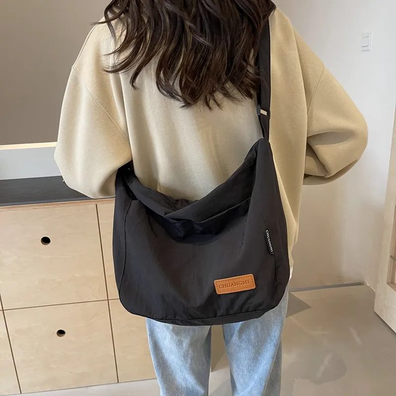 OUZIHUANG Nylon Shoulder Bag Crossbody Bag Regular Unisex Black/Khaki/Green/Ecru/Orange-16